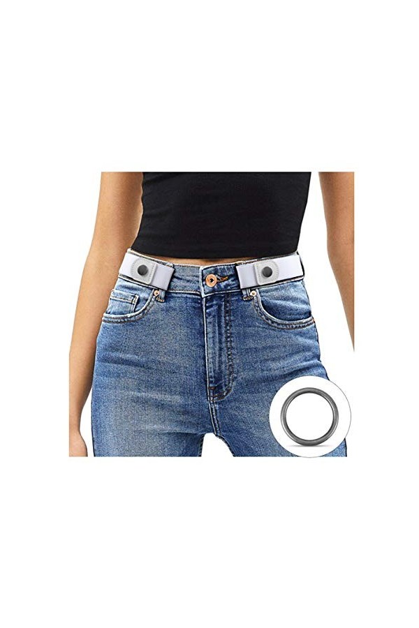 JasGood Ceinture élastique sans boucle pour femme et homme, grande taille, ceinture invisible pour pantalon en jean, 3 - Blan