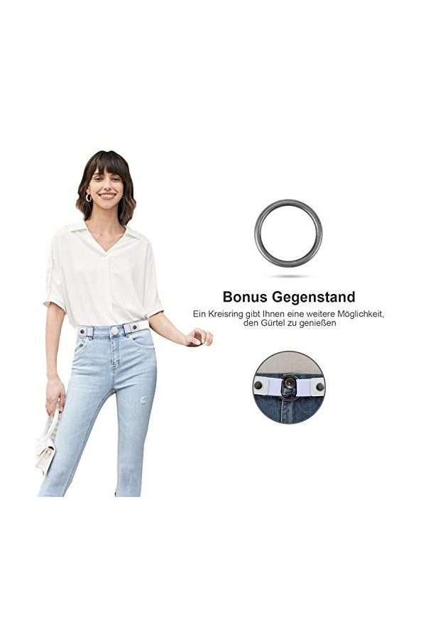 JasGood Ceinture élastique sans boucle pour femme et homme, grande taille, ceinture invisible pour pantalon en jean, 3 - Blan