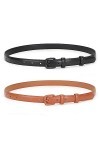 JasGood Lot de 2 ceintures fines en cuir pour femme - Ceinture fine pour jeans, pantalons, robes avec boucle ardillon, 1 noir