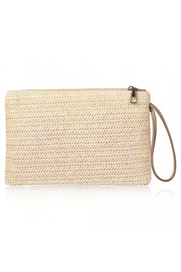 TIESOME Femme Paille Sac dembrayage Bohème été Plage Paille Porte-monnaie Mer Porte-monnaie Zipper Wristlet Sac Paille Embra