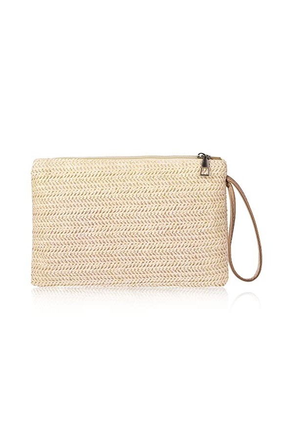 TIESOME Femme Paille Sac dembrayage Bohème été Plage Paille Porte-monnaie Mer Porte-monnaie Zipper Wristlet Sac Paille Embra
