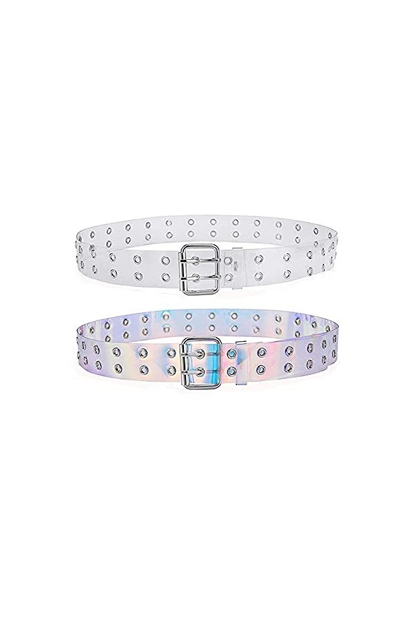 PhoenixDN 2 Ceintures Transparente, Ceintures à Double Œillet, Ceinture en PVC, Ceinture Tendance Pour Avec Boucle élastique,