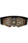 BlackButterfly Vintage Large Élastique Extensible Antique Boucle Ceinture Noir - Imprimé léopard, S 