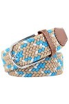 JK Home 115cm Ceinture Elastique Tressée pour Femme Boucle Ceintures Homme Extensible 3.3cm de Large Beige Azur Blanc