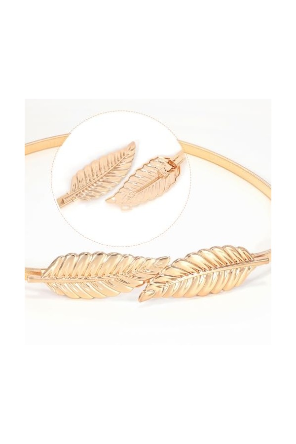 Ceinture fine en métal extensible pour femme avec chaîne élastique et boucle de verrouillage, 01 Or, Medium