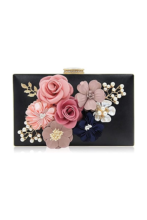 Milisente Pochette Du Soir Femme Soirée Pochette Fleur Embrayage Sac à Main Noir 