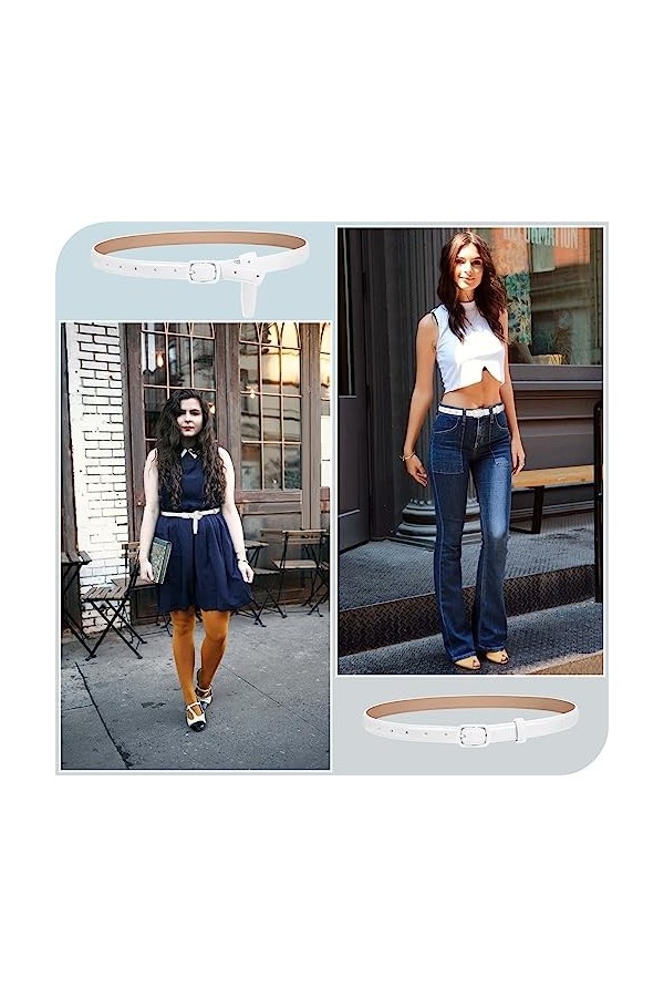 XZQTIVE Ceinture skinny pour femme Jeans fine en cuir avec boucle en métal noir, 3 - Blanc., M: 110cm Passt Taillengröße 88-1