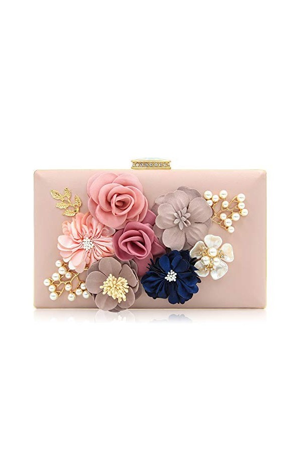 Milisente Pochette Du Soir Femme Soirée Pochette Fleur Embrayage Sac à Main Noir 