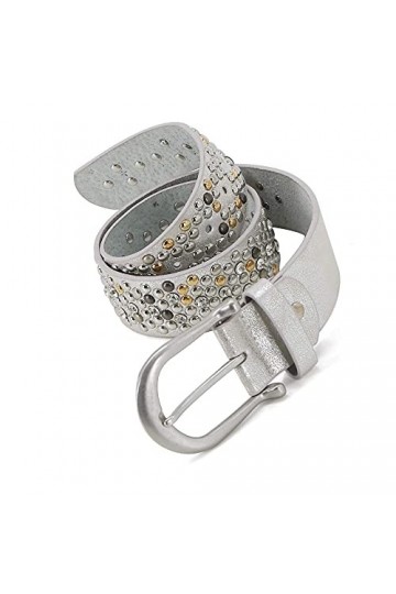 AnJuHoPa Vintage Style Belt Fashionable Sporty Women Girl Leather belt Rhinestone rivets or Crystal Design Silver2.0-110cm