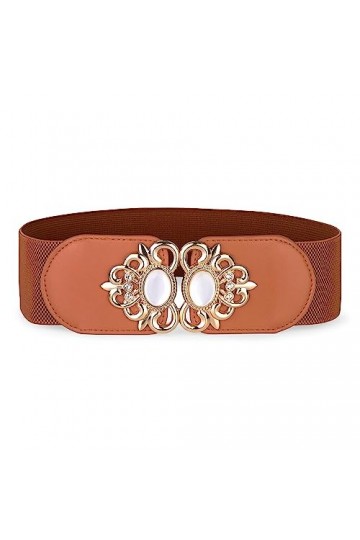 BlackButterfly Extensible/Élastique Vintage Large Serre-taille Elastique Perle Boucle Taille Ceinture Brun clair, XXL 