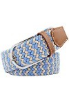 JK Home 125cm Ceinture Elastique Tressée pour Femme Boucle Ceintures Homme Extensible 3.3cm de Large Azur Beige