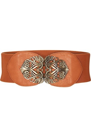 BlackButterfly 3 Pouces de Large Élastique Boucle Vintage Ceintur Marron, XL 