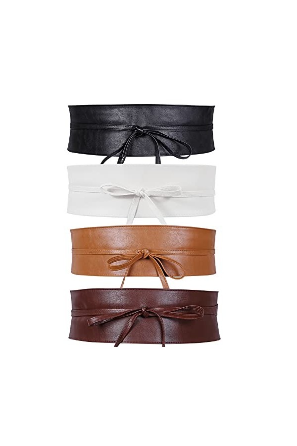 WERFORU Ceinture large Obi pour femme en cuir synthétique souple pour Halloween, Noir/blanc/marron/café, L/taille 91-100cm