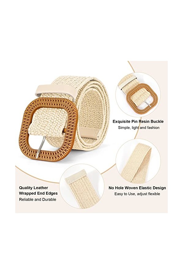 XZQTIVE Ceinture tissée pour femme - En paille - Élastique - Taille élastique - Style bohème - Pour lété - Robe de plage, A-