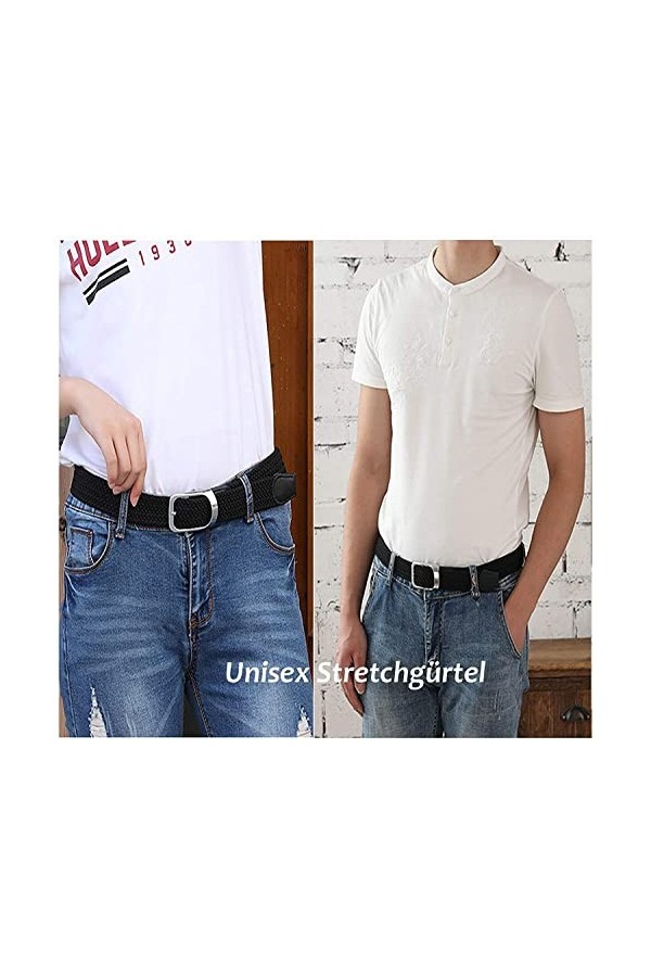 HANCHAO Ceinture Tressée Élastique Femmes Hommes Ceinture Extensible Unisexe Belt Blanc-2-120cm