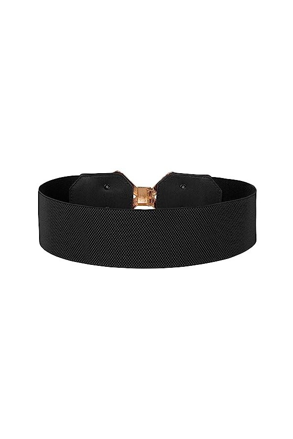 Bolerose Large Ajustable Élastique extensible Ceinture Rétro Nœud doré Boucle Taille Ceinture Noir, XL 