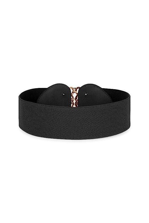 Bolerose Large Ajustable Élastique extensible Ceinture Rétro Or Méduse Boucle Taille Ceinture Noir, XL 