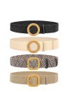 JasGood Lot de 4 ceintures élastiques tressées en paille - Pour robes - Tendance - Style bohème - Pour femme, 3-noir/sable/ra