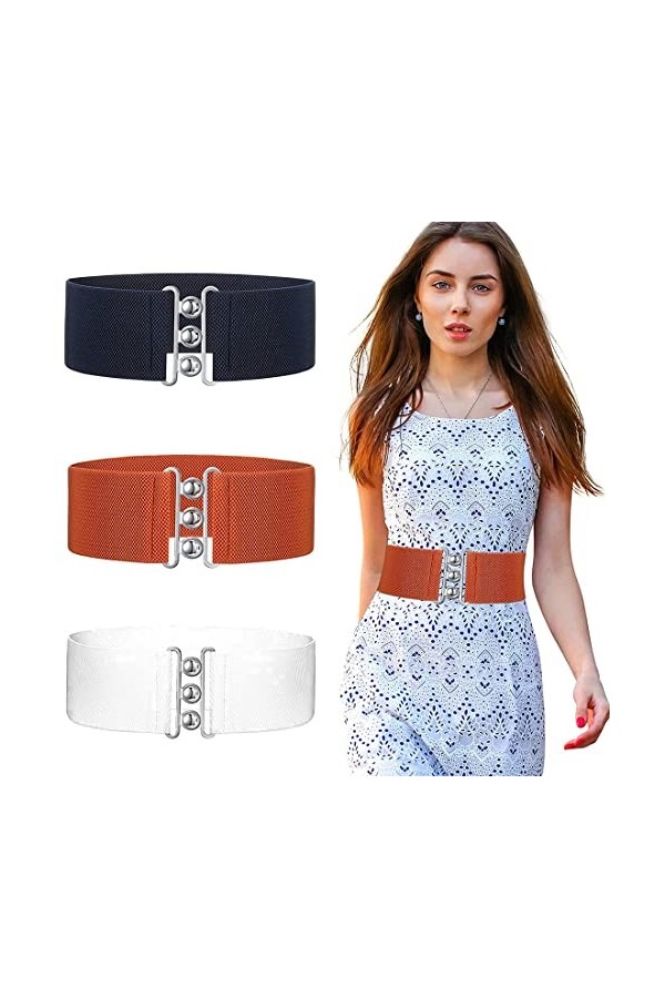SHANHUHAI 3 Ceintures de Taille Vintage pour Femme Ceinture Cinch Ceinture Élastique Large de Robe de Style Rétro des Années 