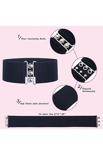 SHANHUHAI 3 Ceintures de Taille Vintage pour Femme Ceinture Cinch Ceinture Élastique Large de Robe de Style Rétro des Années 