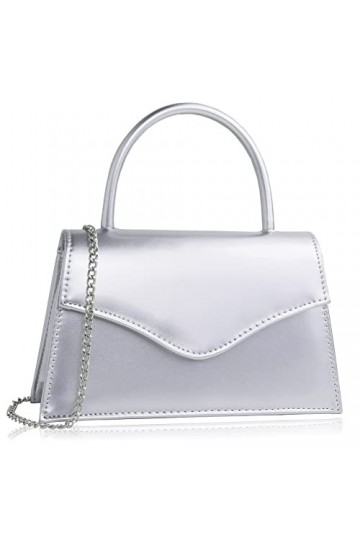 Milisente Pochette élégante pour femme - En cuir synthétique verni - Avec poignée supérieure, Argenté - Similicuir