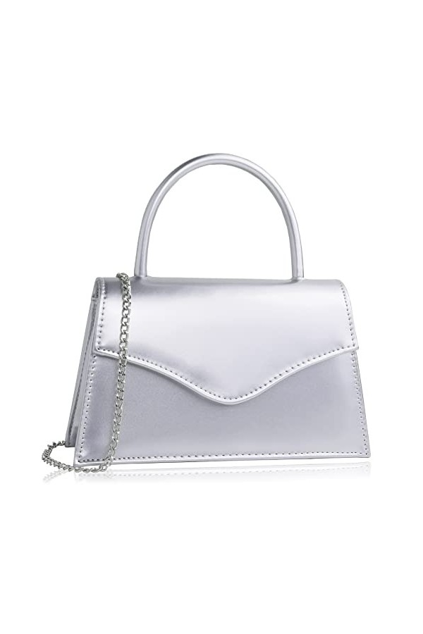 Milisente Pochette élégante pour femme - En cuir synthétique verni - Avec poignée supérieure, Argenté - Similicuir
