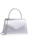 Milisente Pochette élégante pour femme - En cuir synthétique verni - Avec poignée supérieure, Argenté - Similicuir