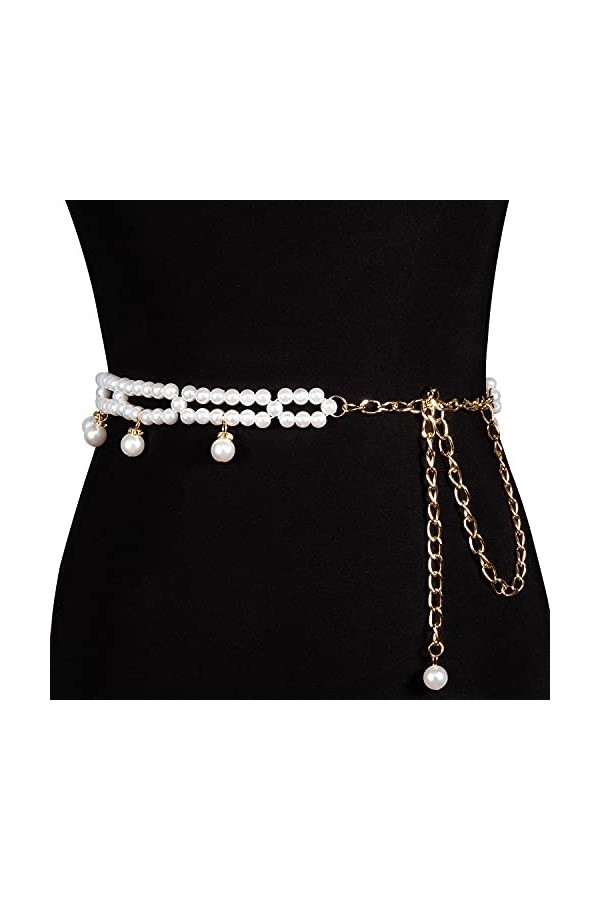 Barry.Wang Ceinture à perles pour femme - Avec strass - Blanc cassé - Cadeau tendance, Pendentif chaîne de perles blanc cassé