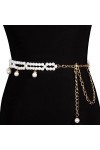 Barry.Wang Ceinture à perles pour femme - Avec strass - Blanc cassé - Cadeau tendance, Pendentif chaîne de perles blanc cassé