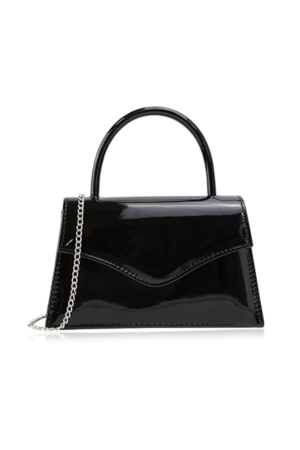 Milisente Pochette élégante pour femme - En cuir synthétique verni - Avec poignée supérieure, Argenté - Similicuir