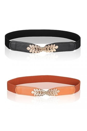 wlertcop Lot de 2 ceintures élastiques fines et élégantes pour femme, ceinture élastique rétro extensible avec boucle en alli