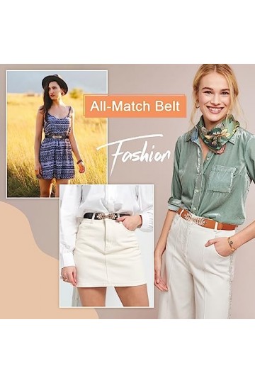 wlertcop Lot de 2 ceintures élastiques fines et élégantes pour femme, ceinture élastique rétro extensible avec boucle en alli