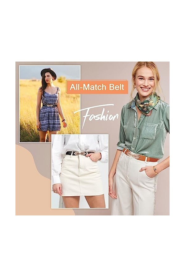 wlertcop Lot de 2 ceintures élastiques fines et élégantes pour femme, ceinture élastique rétro extensible avec boucle en alli