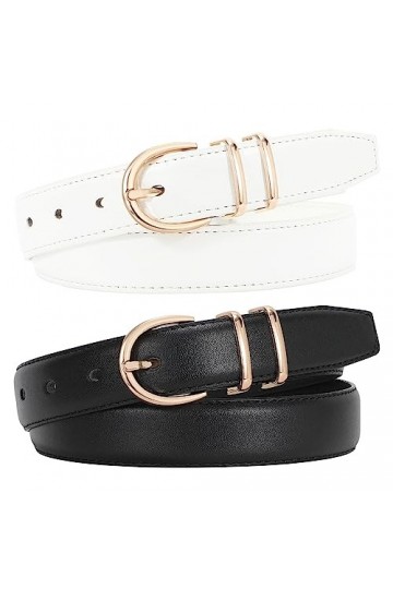 WERFORU Lot de 2 ceintures en cuir pour femme - Pour jeans - Mode - Pour pantalons et robes - Avec boucle dorée, E-noir+blanc