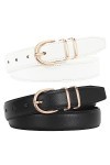 WERFORU Lot de 2 ceintures en cuir pour femme - Pour jeans - Mode - Pour pantalons et robes - Avec boucle dorée, E-noir+blanc