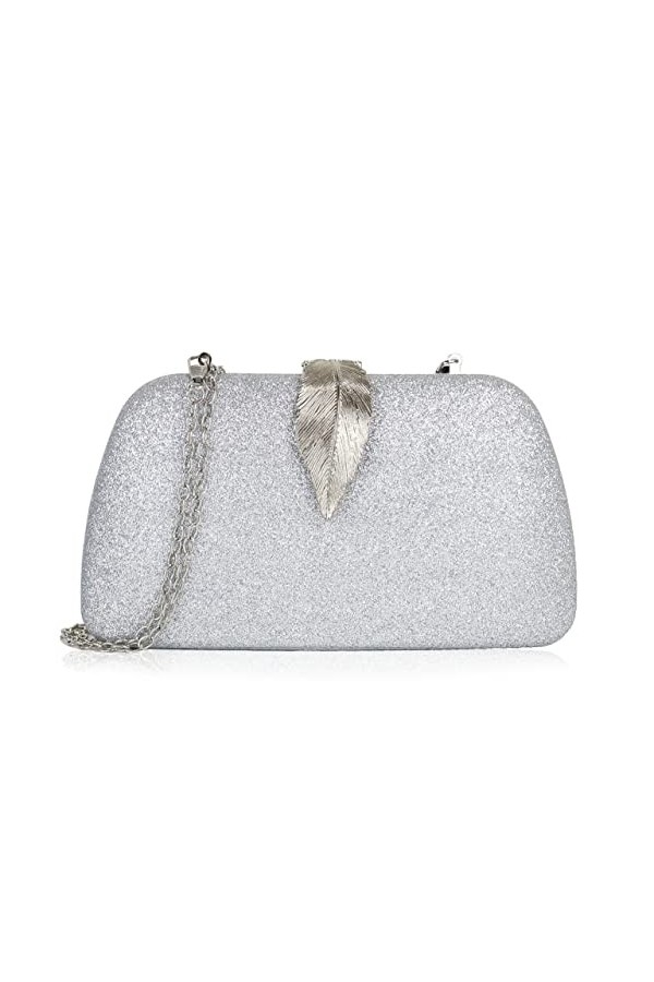 Milisente Pochette pour femme en daim avec fermeture métallique, Argenté., Small size