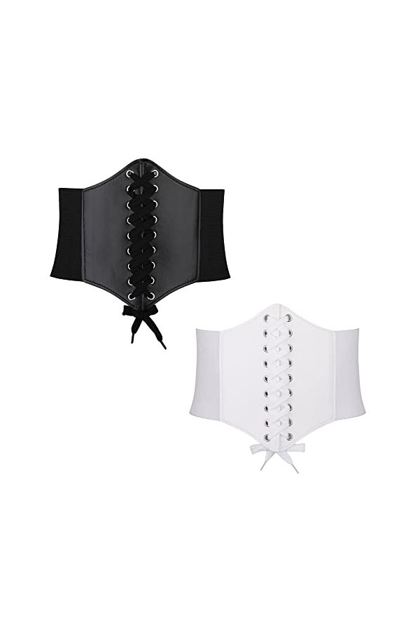 worahroe Lot de 2 ceintures de waspie pour femme - Ceinture élastique - Corset - Ceinture à lacets pour femme - Ceinture larg