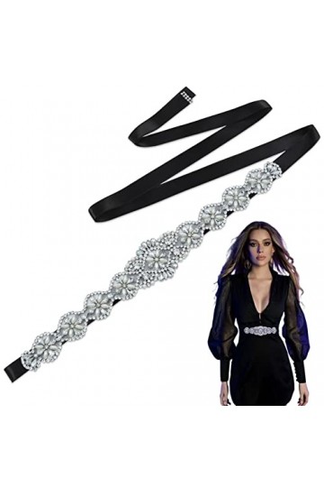 Ceinture de mariée noire pour robe de mariée avec perles brillantes pour robe de mariage, fête, bal de fin dannée, femmes et