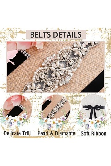 Ceinture de mariée noire pour robe de mariée avec perles brillantes pour robe de mariage, fête, bal de fin dannée, femmes et