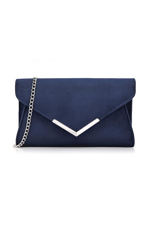 Milisente Pochette pour femme, sac de soirée à paillettes métallique bleu marine , Suédine bleu marine