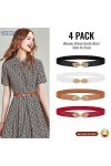 WERFORU Lot de 4 ceintures élastiques fines pour femme - En alliage de feuilles - Boucle extensible - Pour vêtements et panta