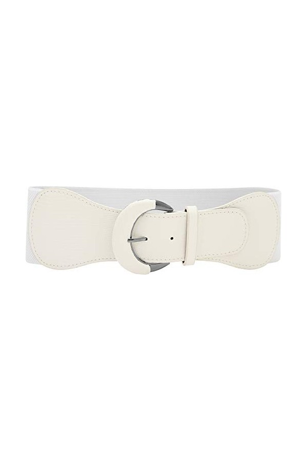BlackButterfly Large PU Élastique Extensible Boucle Taille Ceinture Blanc, XXL 
