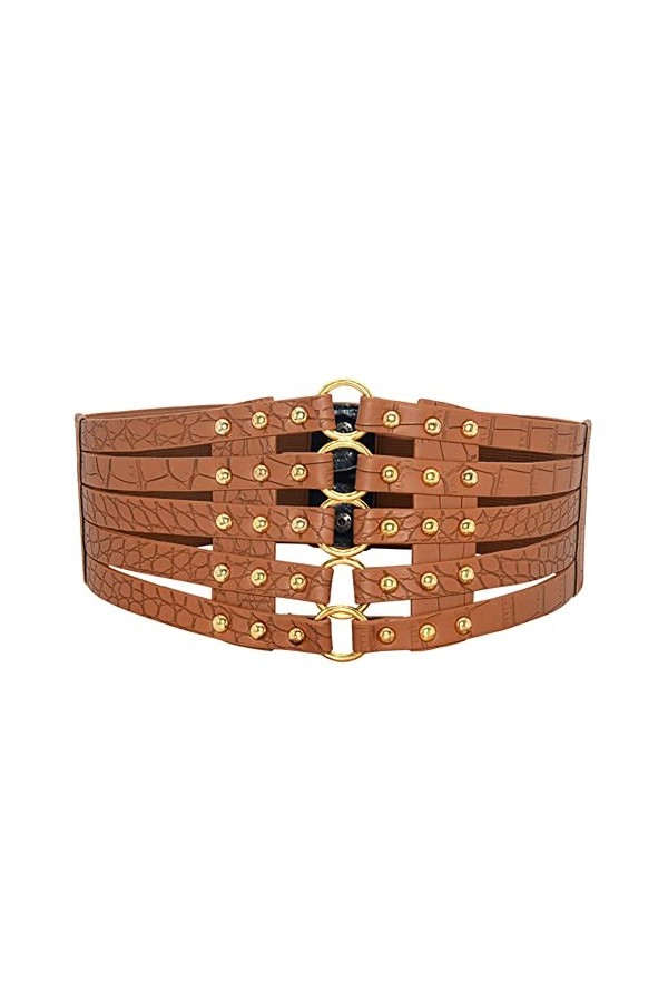 ISAKEN Ceinture Corset pour Femme Cuir Corset à Lacets Ceinture Élastique Ceinture Rétro Corset Élastique Large Taille Ceintu