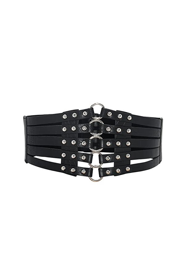 ISAKEN Ceinture Corset pour Femme Cuir Corset à Lacets Ceinture Élastique Ceinture Rétro Corset Élastique Large Taille Ceintu