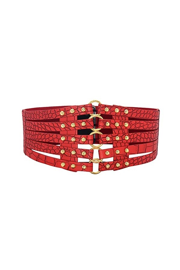 ISAKEN Ceinture Corset pour Femme Cuir Corset à Lacets Ceinture Élastique Ceinture Rétro Corset Élastique Large Taille Ceintu