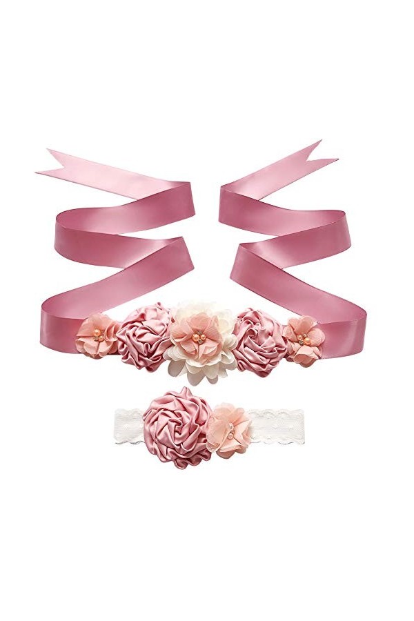 Amorar Bandeau Robe Ceinture Ensemble Couronne de Fleurs Femme Fille&nbsp;GuirlandeCeinture de Strass Robes de Demoiselle dhonneu