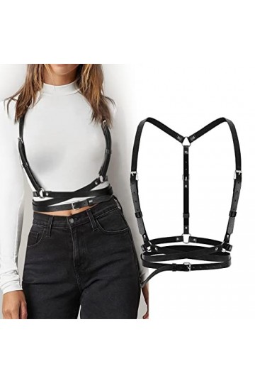 Ceinture Punk, Corset pour Femme en Cuir PU Noir Ceinture Réglable avec Cercle Gothique pour Dames Filles Cosplay Fête Rave C