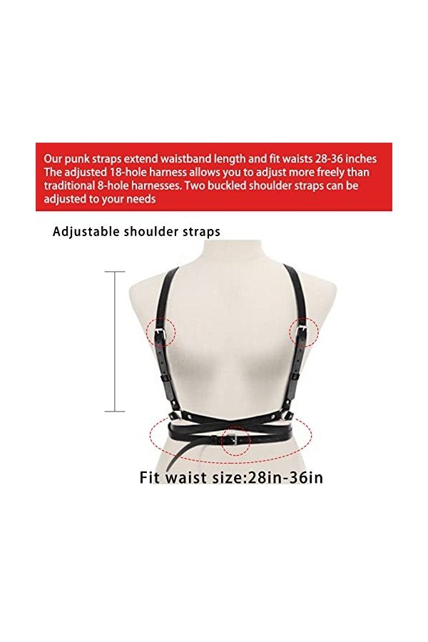 Ceinture Punk, Corset pour Femme en Cuir PU Noir Ceinture Réglable avec Cercle Gothique pour Dames Filles Cosplay Fête Rave C