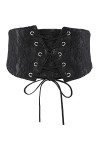 KharmLaddy Ceinture en dentelle pour femme - Large ceinture en cuir élastique nouée, Noir , XS:taille 56/65 cm