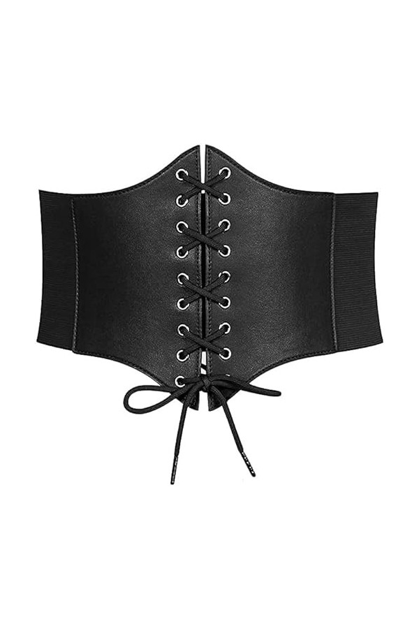 KFLY Ceinture corset pour femme en cuir synthétique cintré, ceinture large élastique rétro à lacets pour Halloween, Noël, Noi